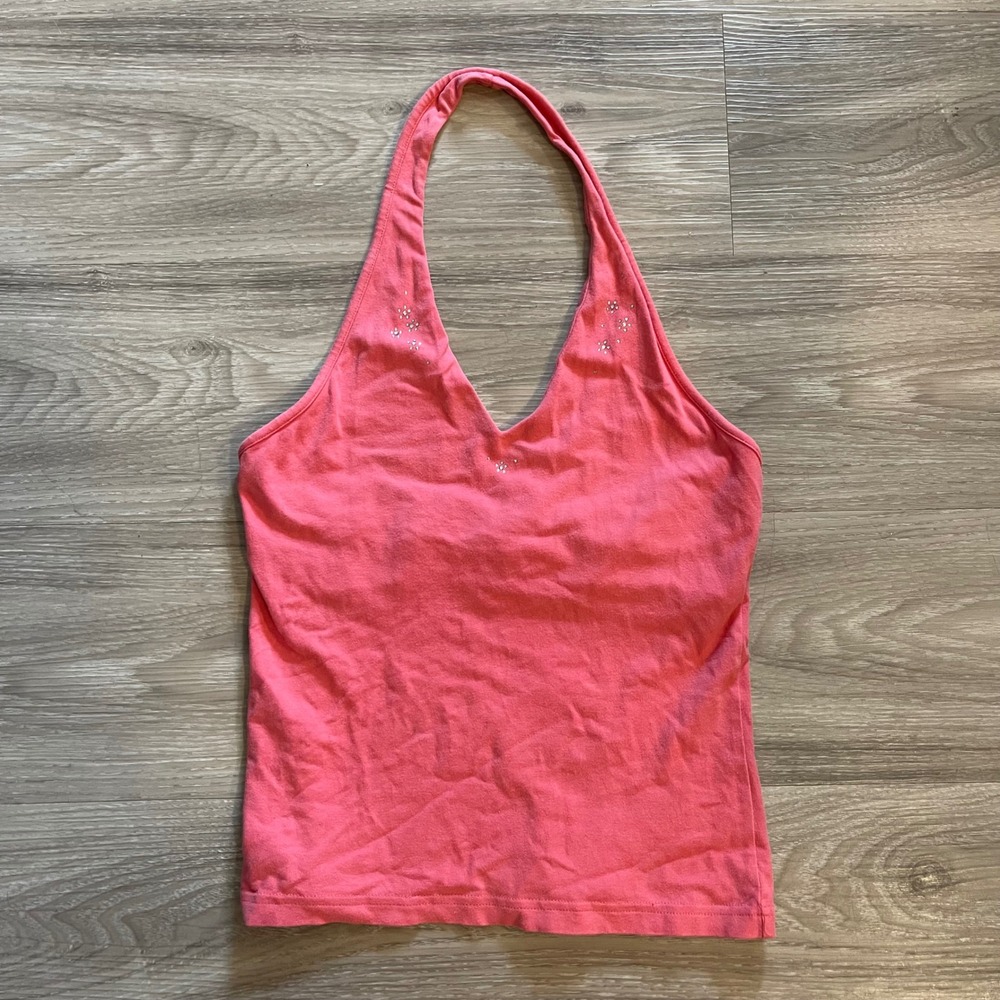 Vintage Y2K Gap Pink Bedazzled Halter Top Yoga Pilates Streetwear Going Out